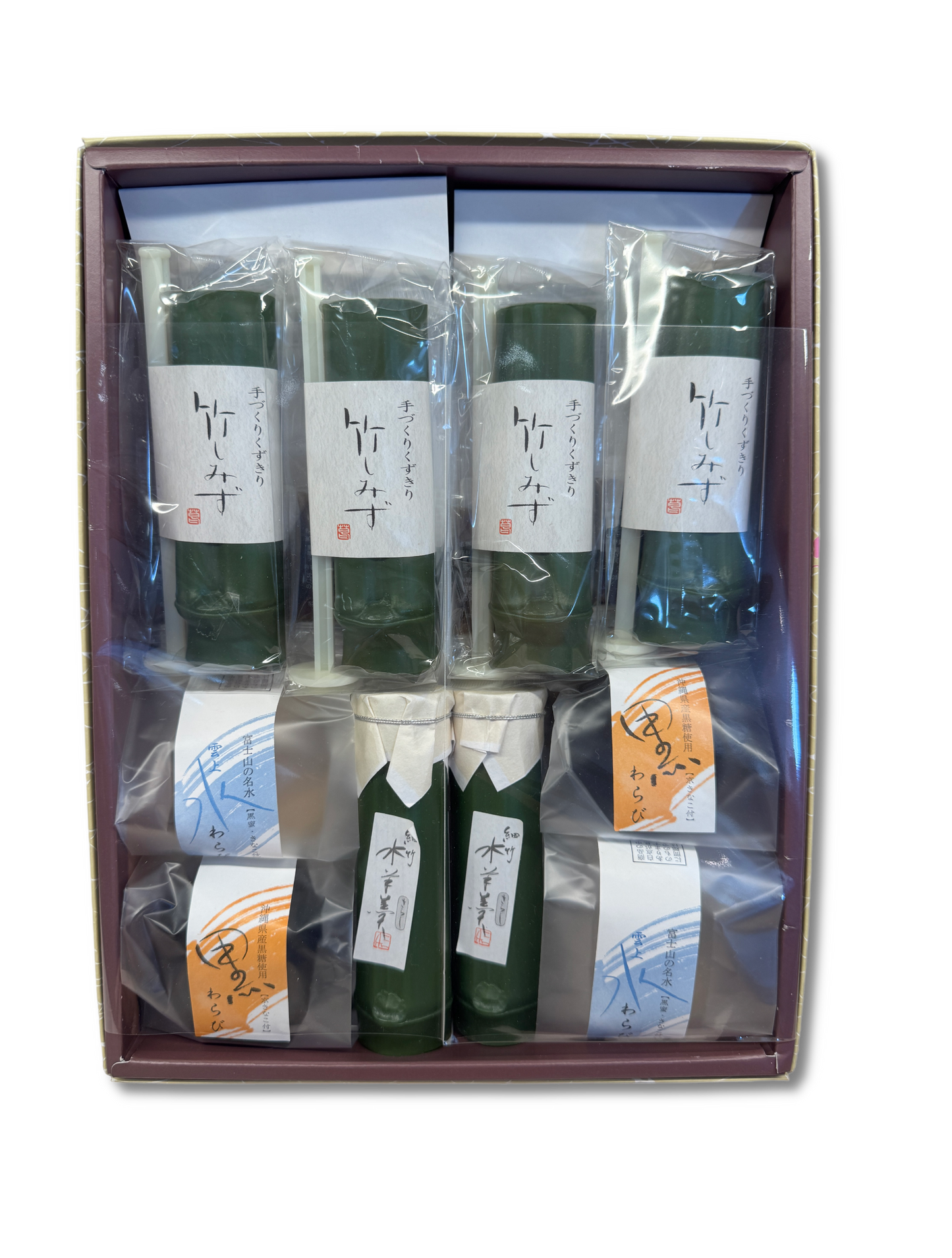 涼菓10(長竹葛きり黒蜜4個  細竹水ようかんさらし2個 黒わらび2個 水わらび2個)